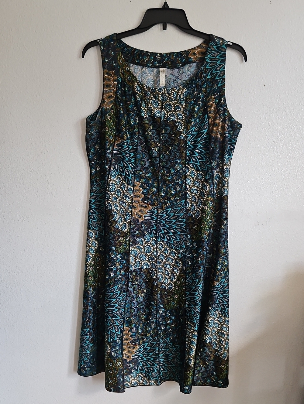 Perseption Teal, Black & Brown Sleeveless Printed Midi Dress